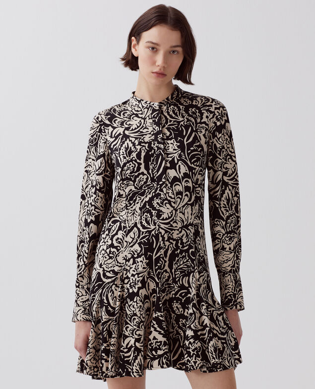 Vestido corto fluido I094 abstract fl blk