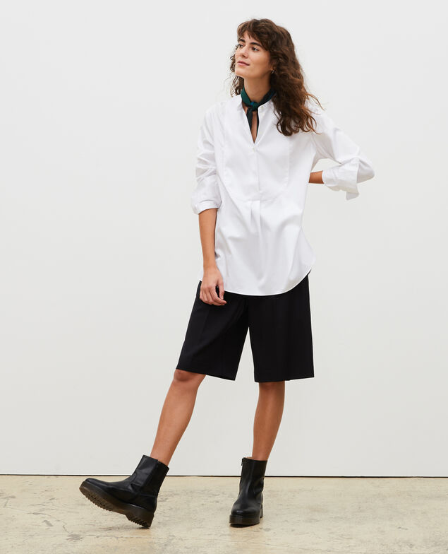  Camisa de algodón oversize con pechera Brilliant white