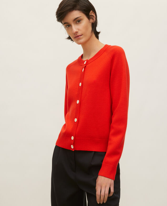 Cárdigan de lana con cuello redondo Fiery red
