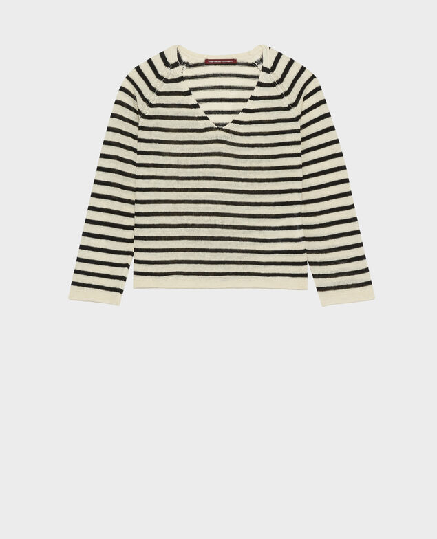 Jersey rayado de lino Stripes buttercream black