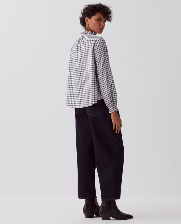 Blusa con cuello de volantes I072 check creme gray