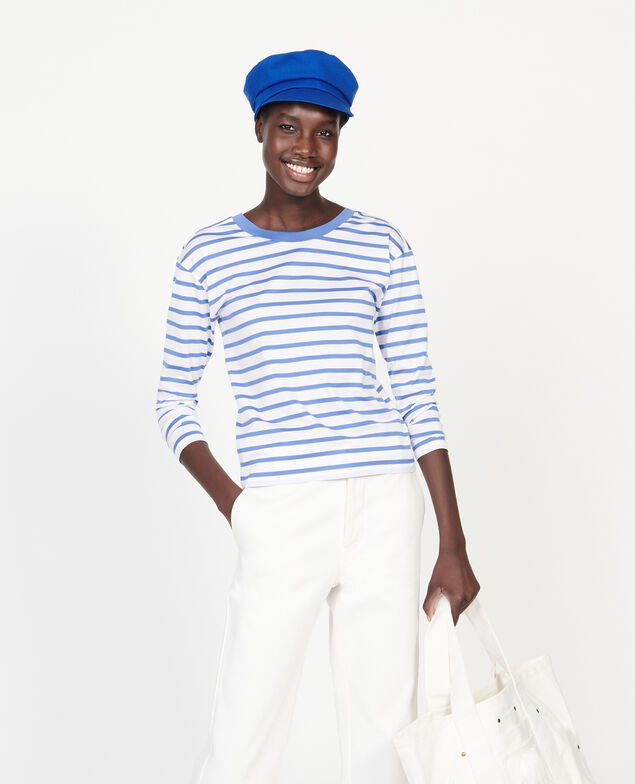 Camiseta de algodón egipcio Stripes optical white amparo blue