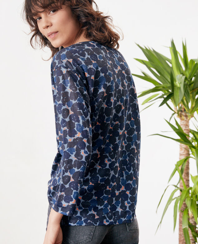 Camiseta estampada de lino Blossom shadow indigo