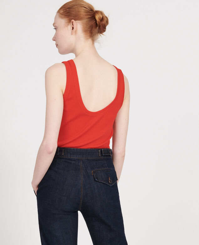 Camiseta de tirantes de algodón mercerizado con canalé Fiery red