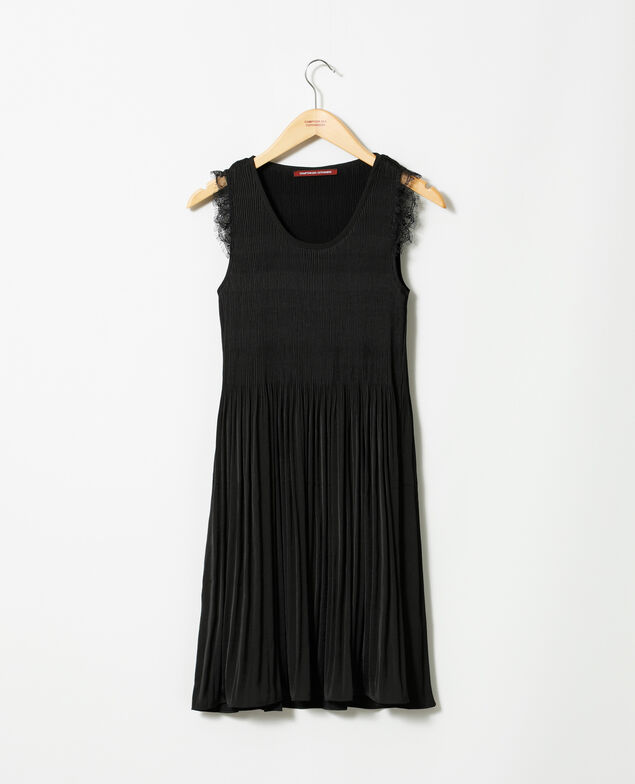  Vestido plisado con encaje Negro
