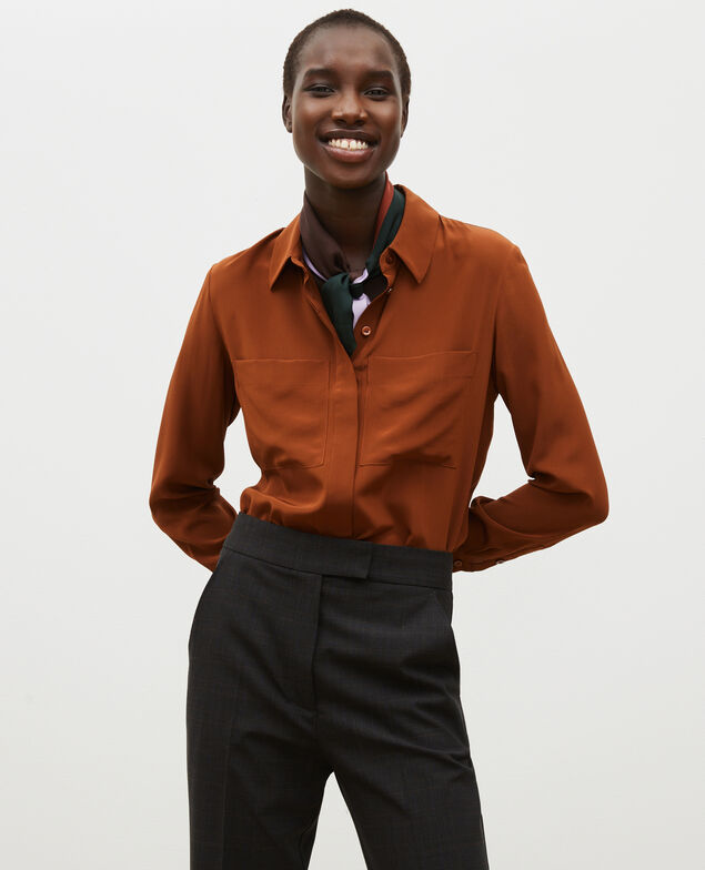 Camisa fluida de seda con manga larga Tortoise shell