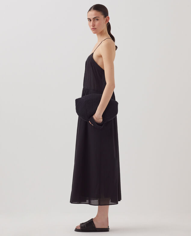 Vestido largo en gasa de algodón con tirantes H091 black beauty
