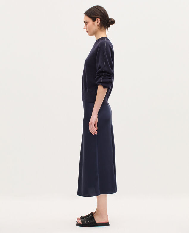 Falda midi fluida satinada H695 night sky