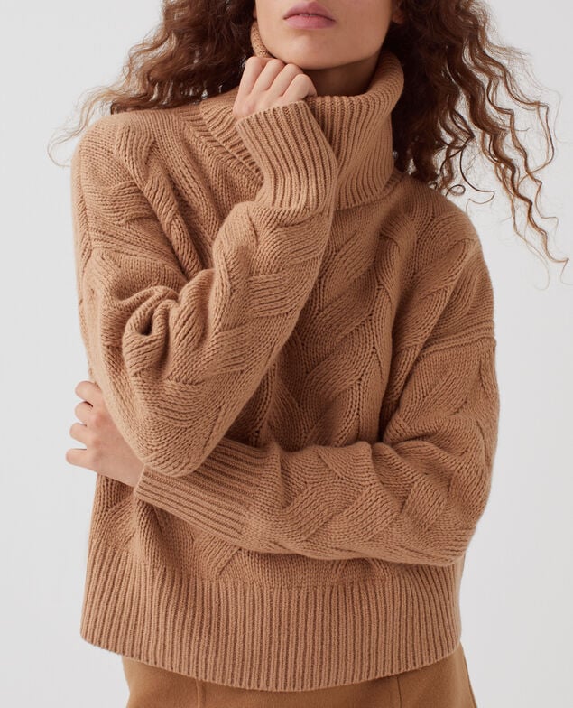 Jersey con cuello vuelto de lana I321 camel