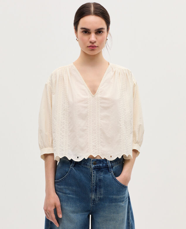 Blusa bordada de algodón H013 gardenia