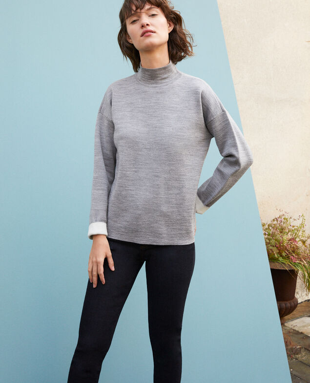 Jersey de doble cara de lana merino Light heather grey/off white