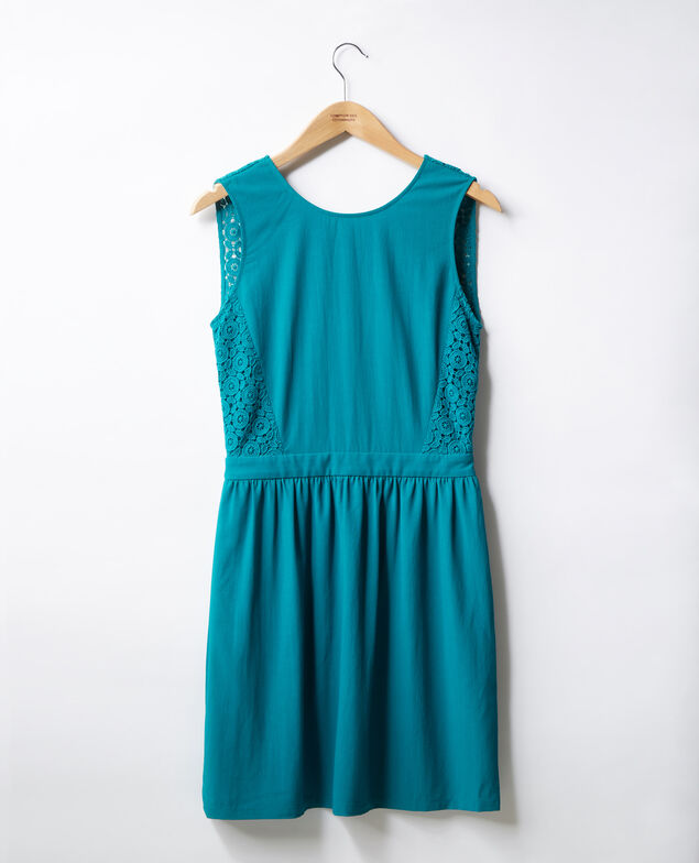 Vestido escote de pico en la espalda con encaje   Pacific green