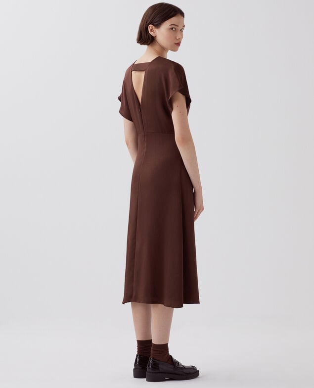 Vestido fluido tacto seda I390 coffee bean