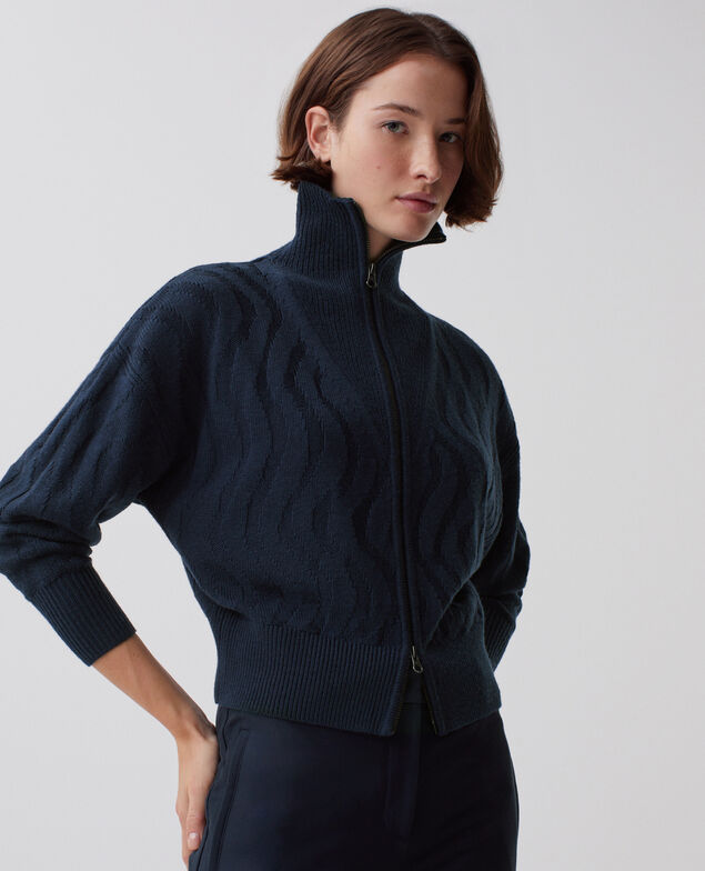 Cárdigan con cremallera con lana merino J690 blueberry