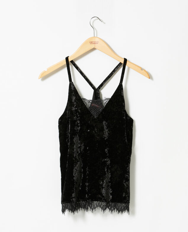 Camiseta sin mangas de terciopelo con encaje Negro