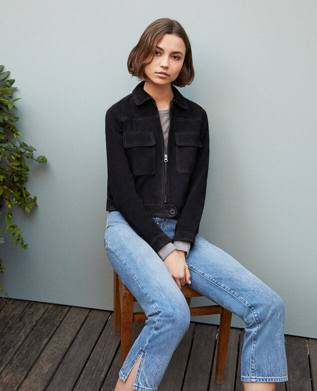 Chaqueta corta de ante Noir