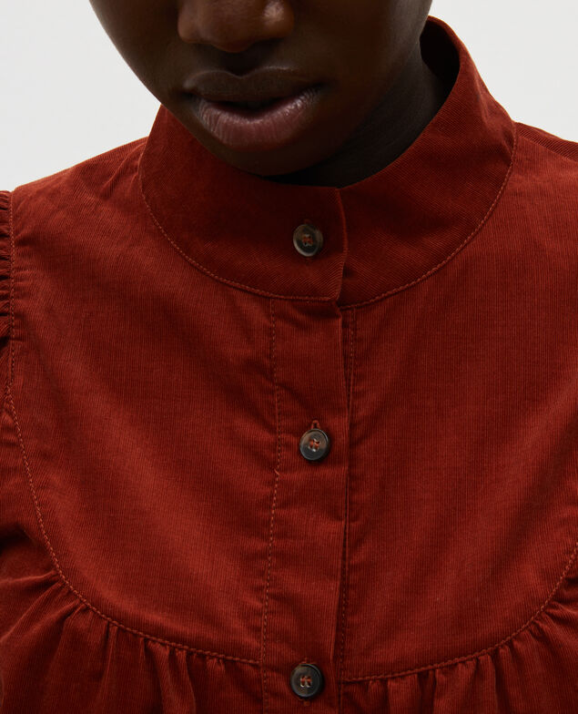 Camisa de terciopelo con pechera Brandy brown
