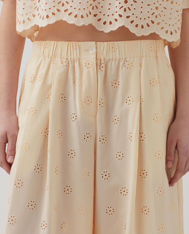 Pantalón amplio de algodón con bordado inglés I307 ecru