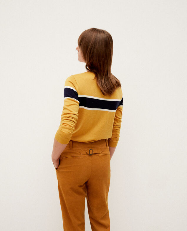 Cárdigan de lana merino Golden spice/peacoat/off white