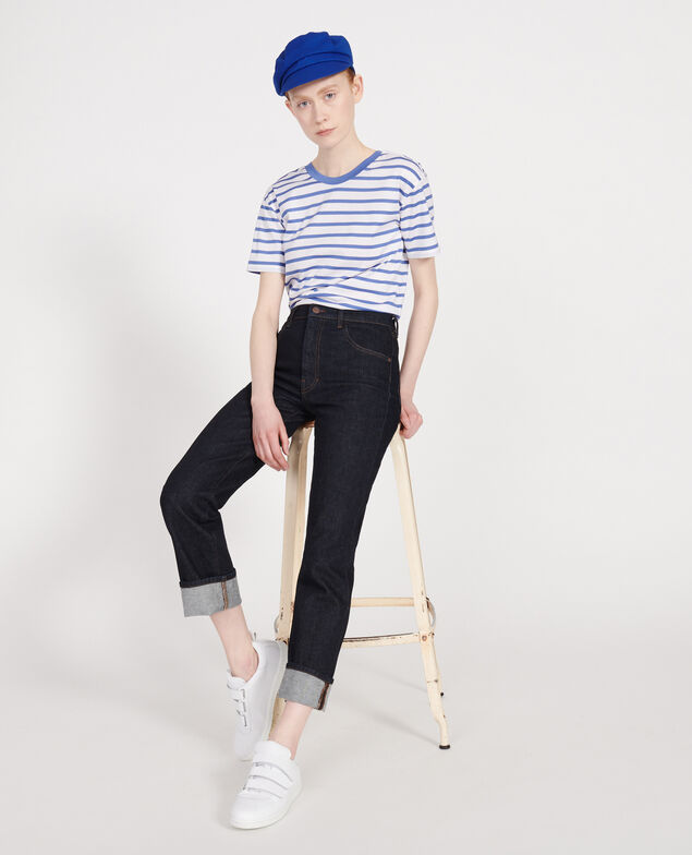 Camiseta de algodón egipcio Stripes optical white amparo blue