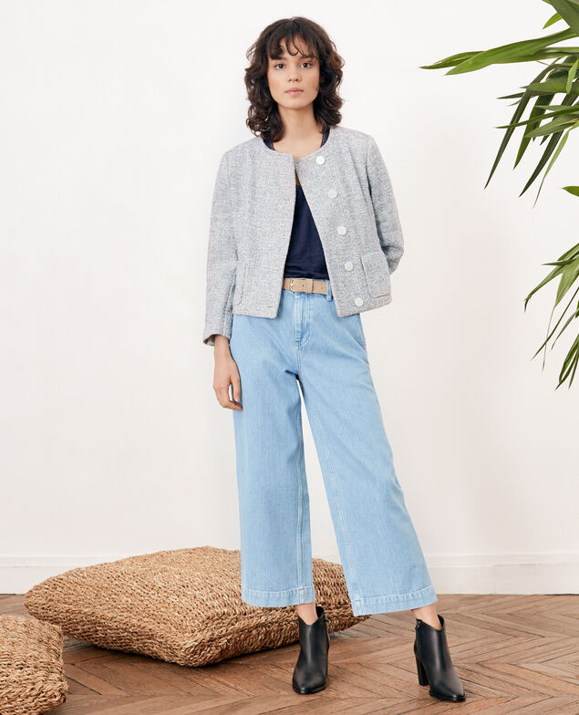 Chaqueta corta de tweed Indigo/off white