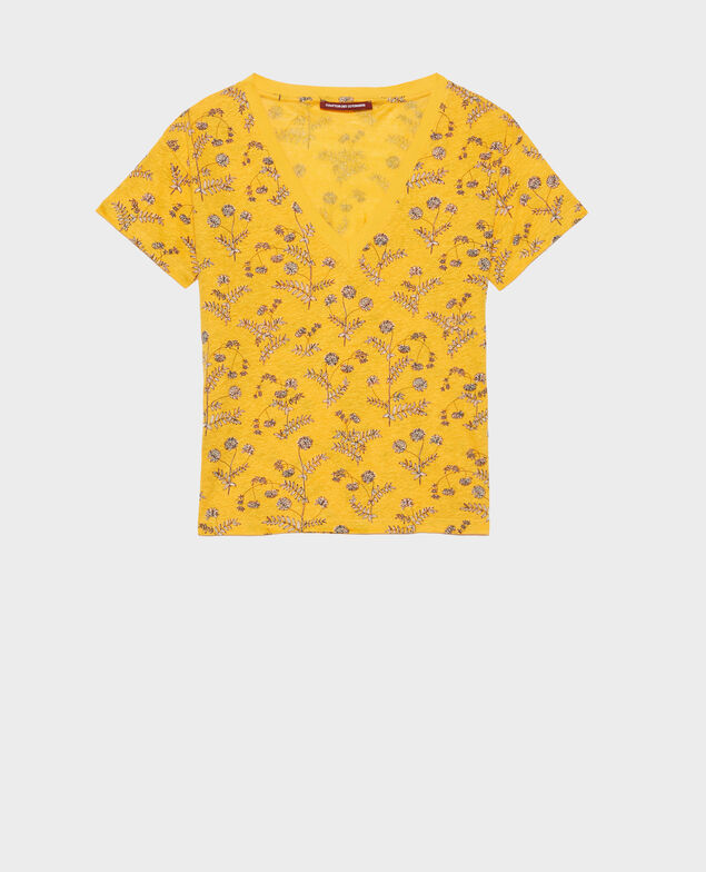 SARAH - Camiseta de lino con cuello de pico Coronille gold