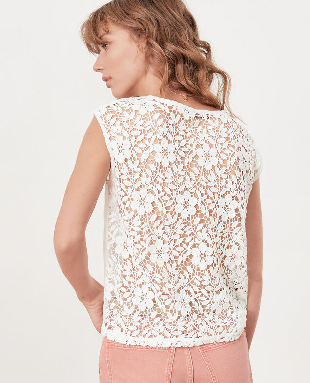 Camiseta de lino con espalda de encaje Off white