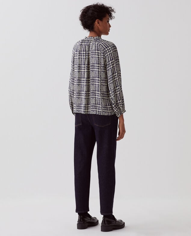 Blusa fluida de manga larga I681 houndstooth ble