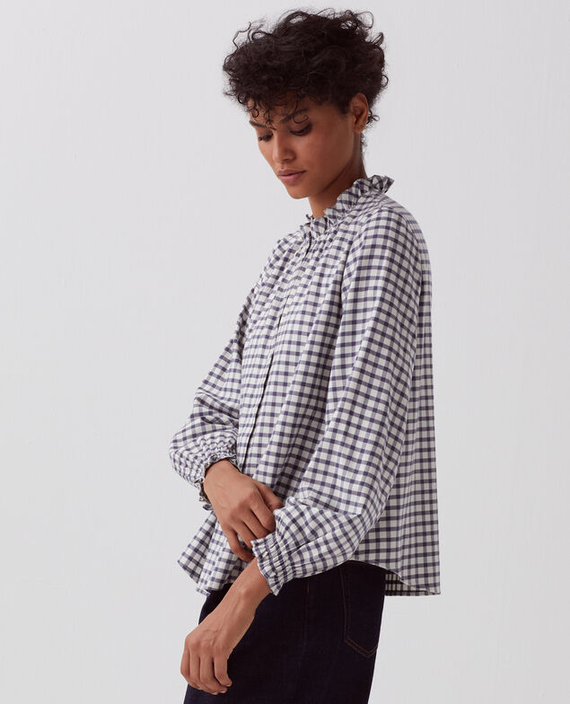 Blusa con cuello de volantes I072 check creme gray