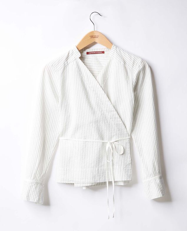 Camisa cruzada cache-coeur Off white/navy stripes