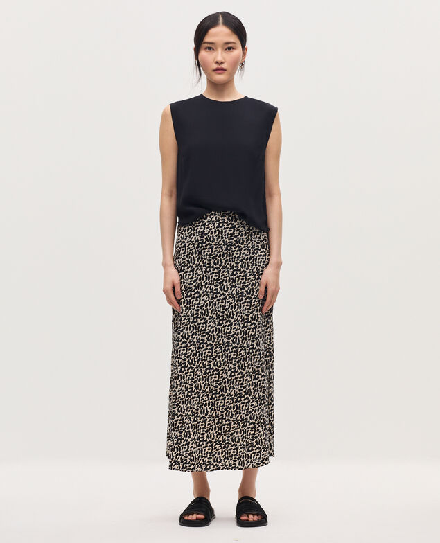 Falda midi fluida satinada K010 leo ecru