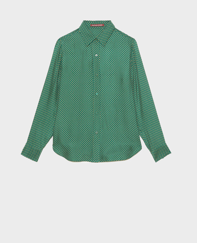  Camisa masculina de seda con manga larga Little pois dark green