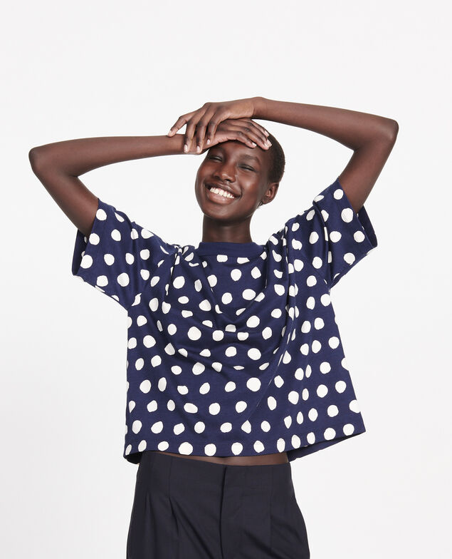 Camiseta boxy de algodón Dots maritime blue