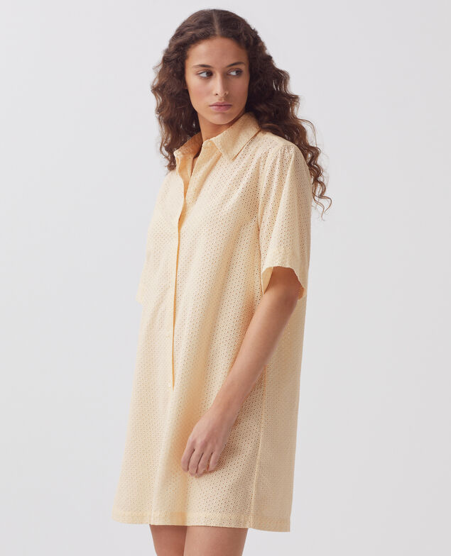 Vestido camisero corto bordado de algodón H013 gardenia