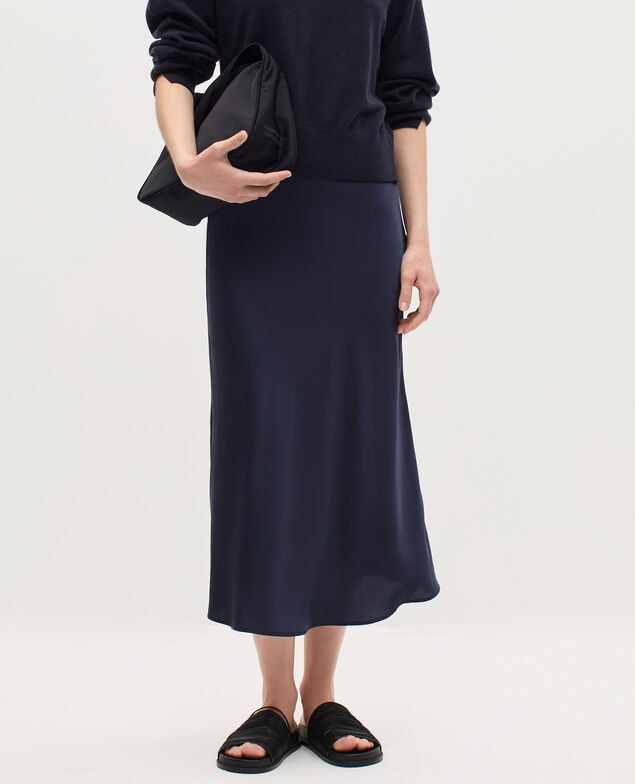 Falda midi fluida satinada H695 night sky