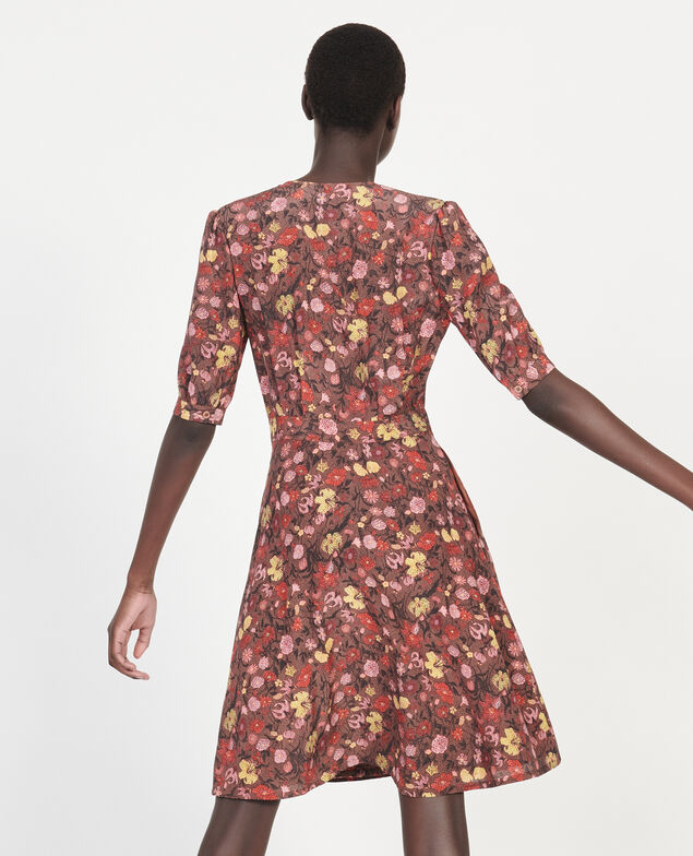  Vestido corto con escote cruzado de seda floral Print eden tortoiseshell