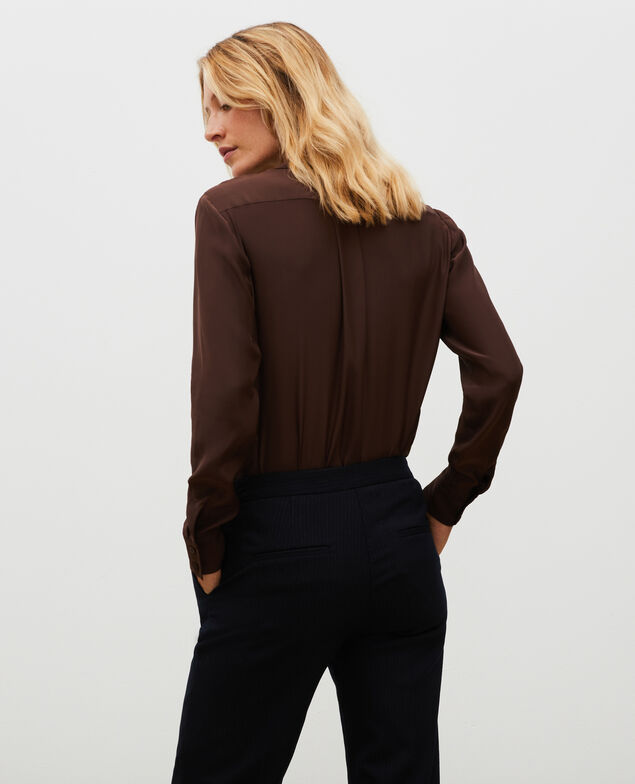  Camisa masculina de seda con manga larga Coffee bean