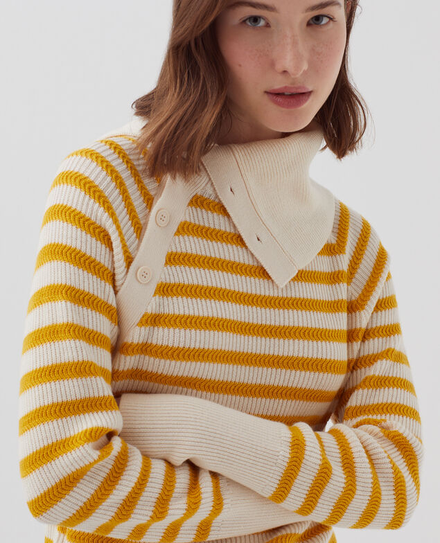 Jersey marinero de cuello con botones de lana merino I471 st ecru yellow