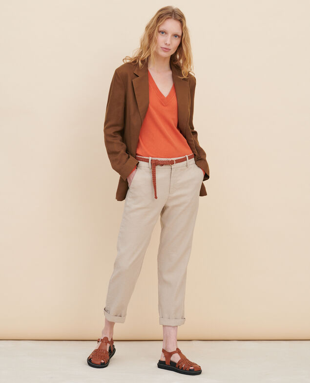 MARGUERITE - Pantalón cigarette Oxford tan