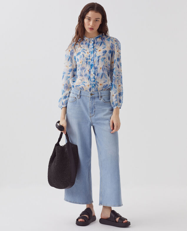 Blusa fluida de manga larga H600 window blue