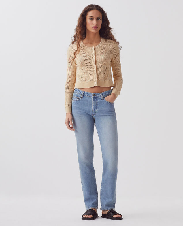 Cárdigan de crochet con motivo floral J300 natural