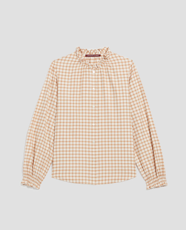 Blusa con cuello de volantes I310 check creme camel