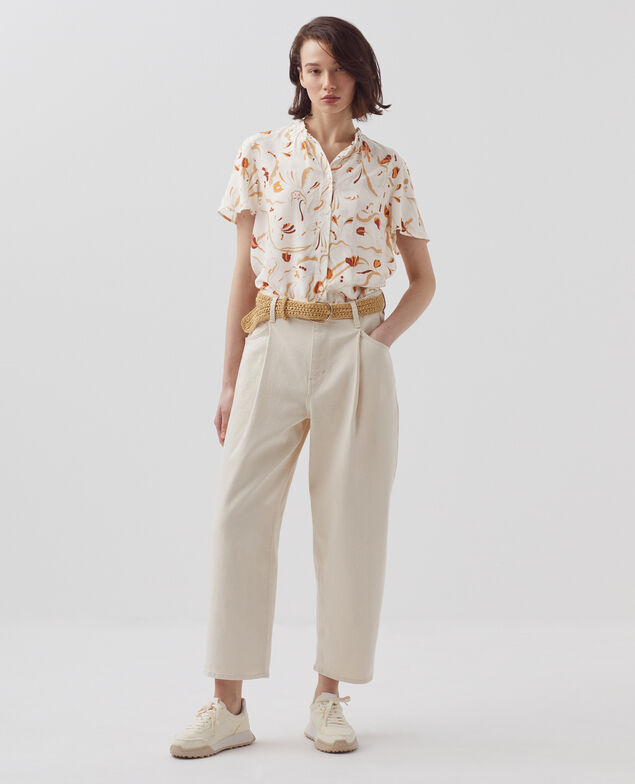Blusa fluida de manga corta H302 delicate fl natural