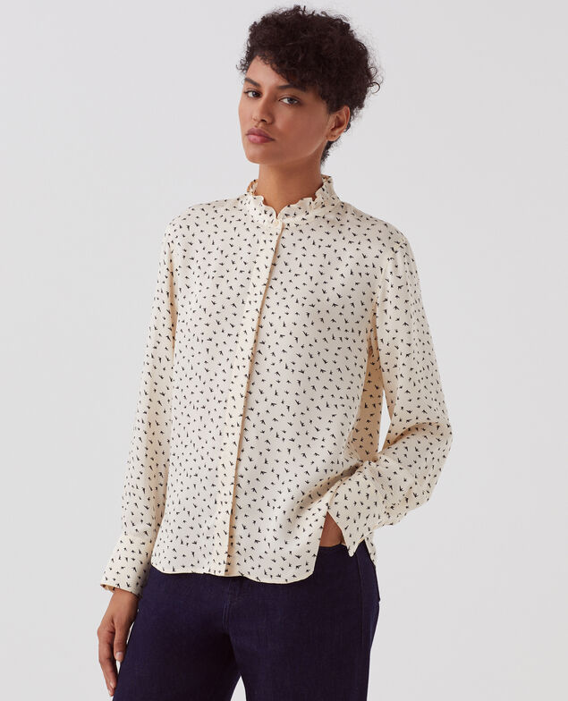 Camisa fluida con volantes I018 print birdy