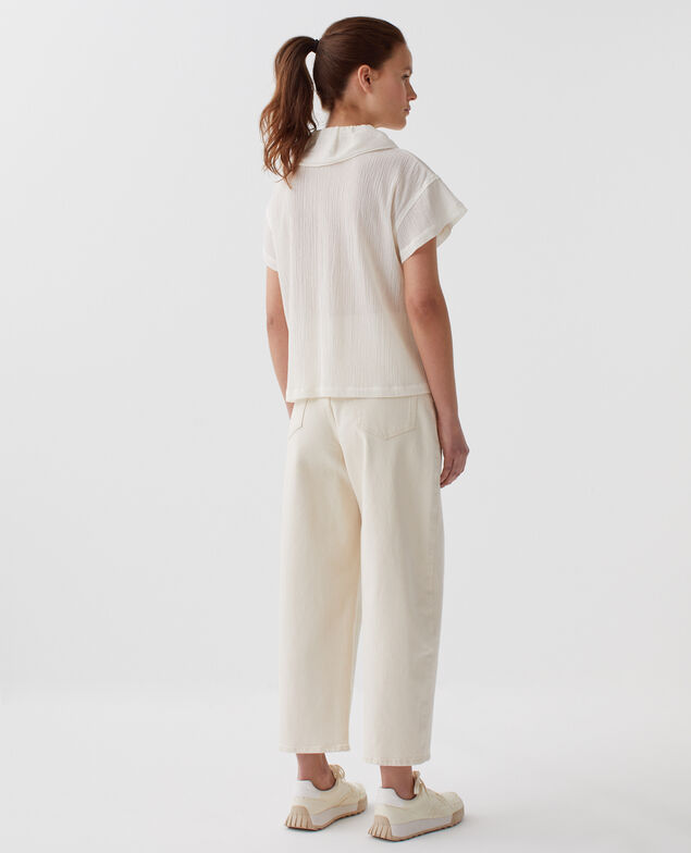 Blusa con volantes de algodón plisado H303 white swan