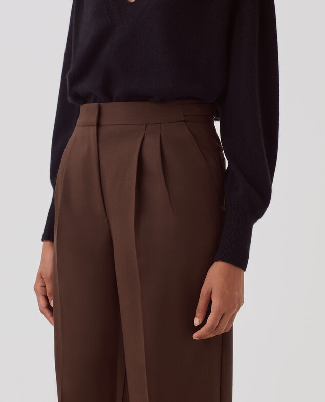CAMILLE - Pantalón de lana con pinzas I390 coffee bean