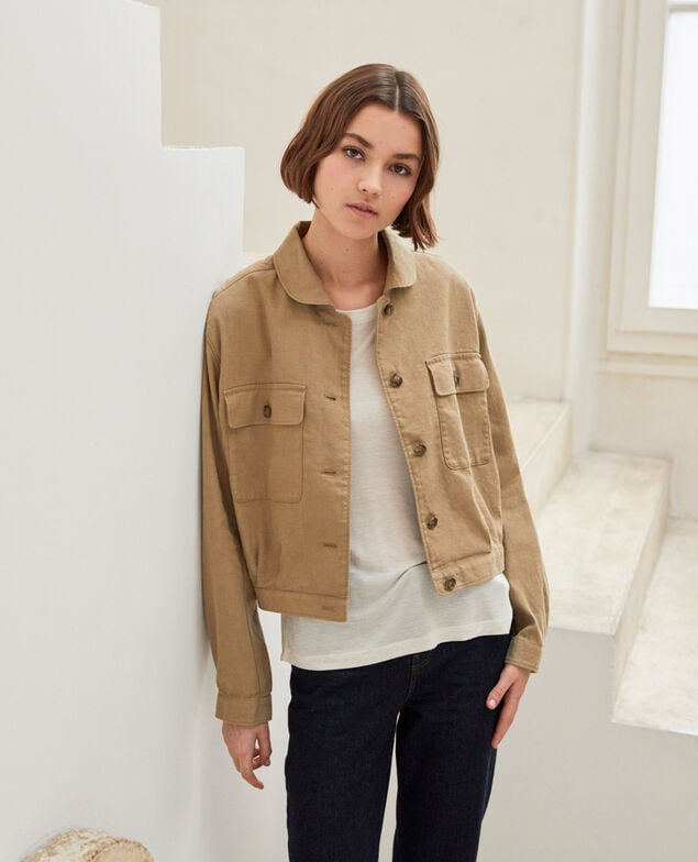 Chaqueta estilo bomber con lino Natural beige