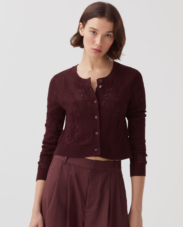 Cárdigan de crochet con motivo floral J380 decadent chocolate