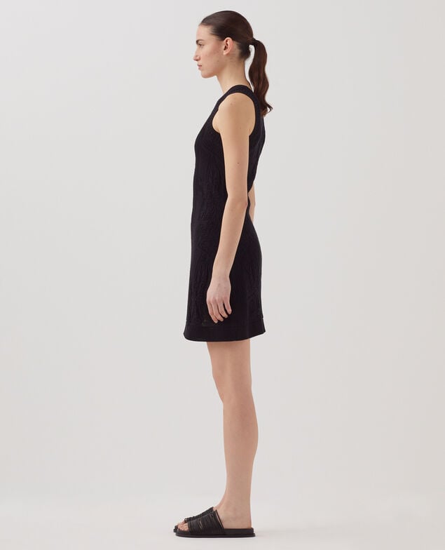 Vestido corto de crochet con motivo floral H091 black beauty