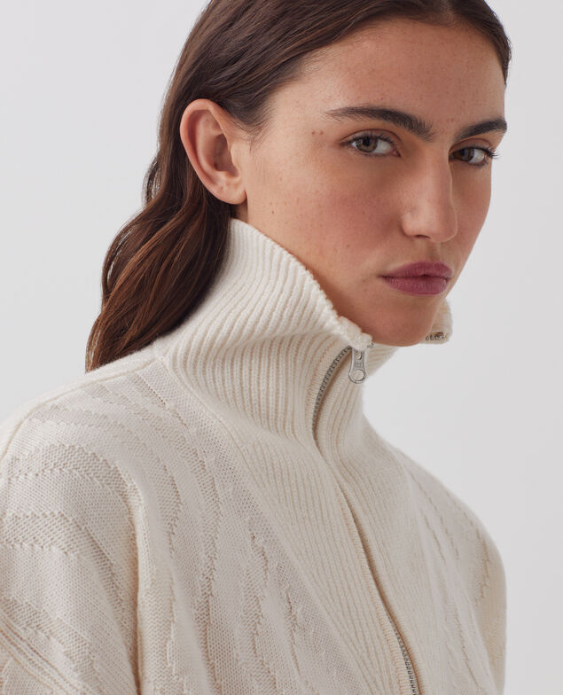 Cárdigan con cremallera con lana merino I307 ecru